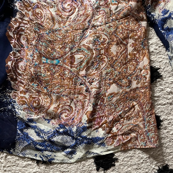 Kay Celine size medium Blue and Brown beaded neck Paisley Blouse - Picture 13 of 15